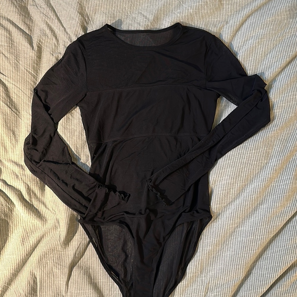 Women’s black panel mesh bodysuit - Picture 2 of 3